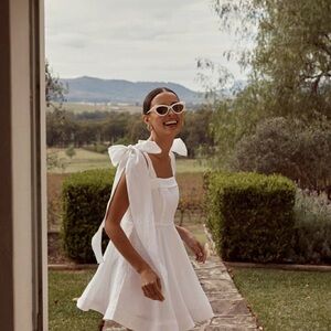 Dissh White Linen Dress with Bow strap Detail